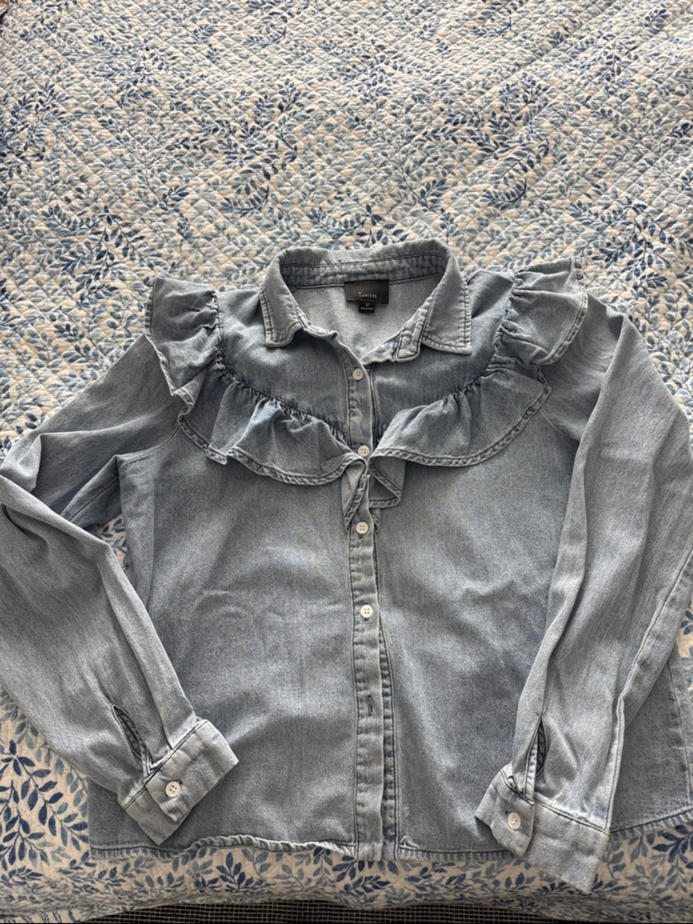 Denim Blue Ruffled Shirt Sz M